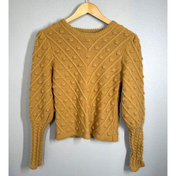 Favlux Womens Size‎ M Cable Knit Bobble Mustard Yellow puff long sleeve Sweater - Picture 1 of 9